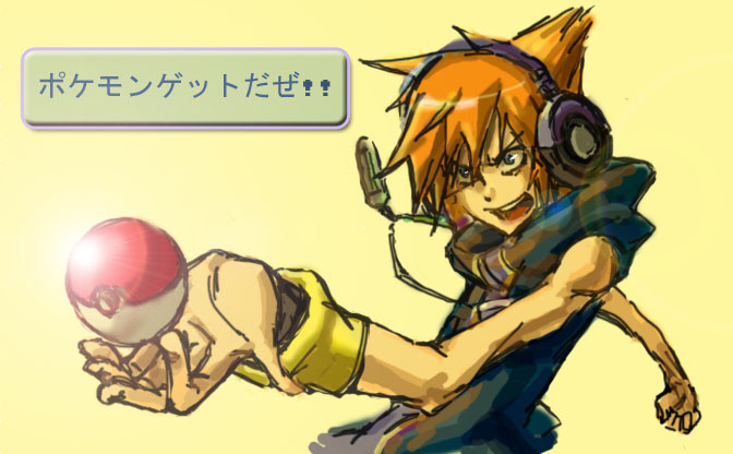 headphones, orange_hair, poke_ball, sakuraba_neku, subarashiki_kono_sekai, wristband, y3