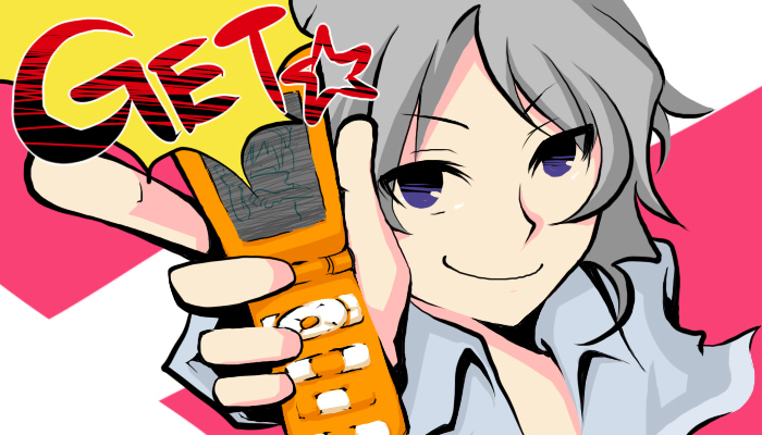 cellphone, foreshortening, get, hands, kiryu_yoshiya, kiryuu_yoshiya, lavender_eyes, phone