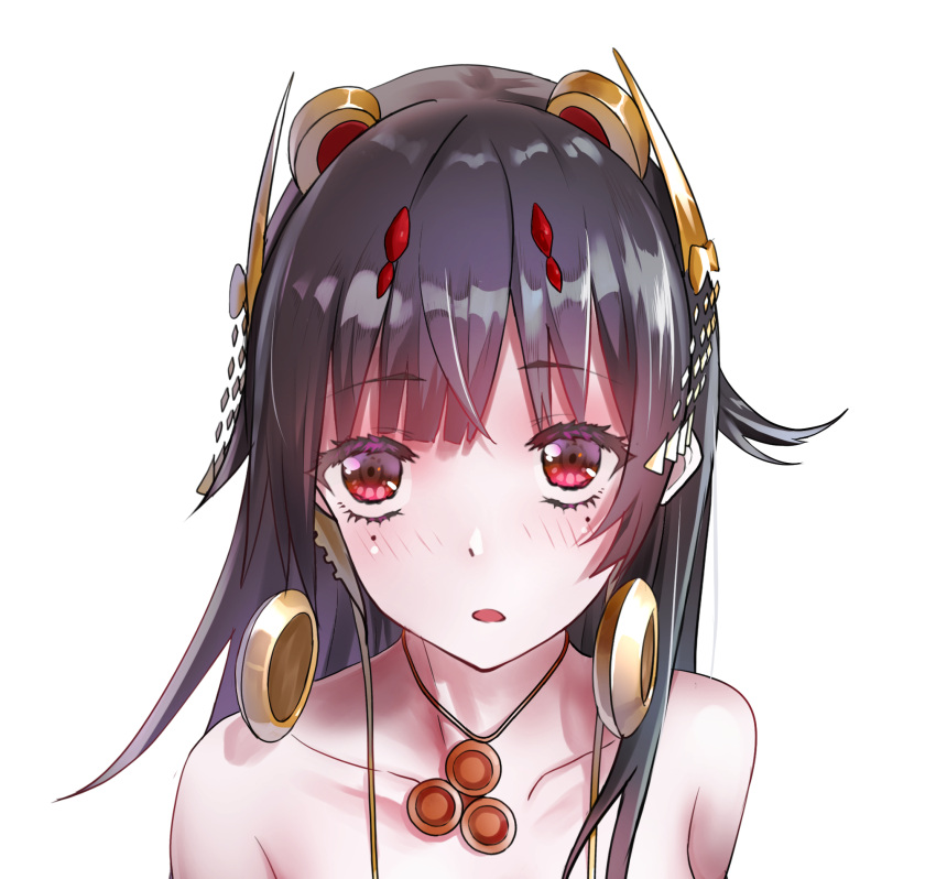 1girl, black_hair, blush, earrings, for-miku, gold_earrings, hair_ornament, highres