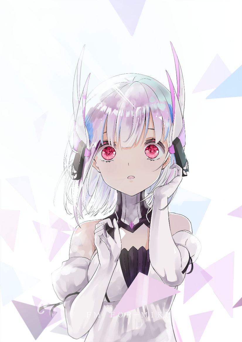 1girl, collared_dress, dress, elbow_gloves, for-miku, gloves, grey_hair, headphones