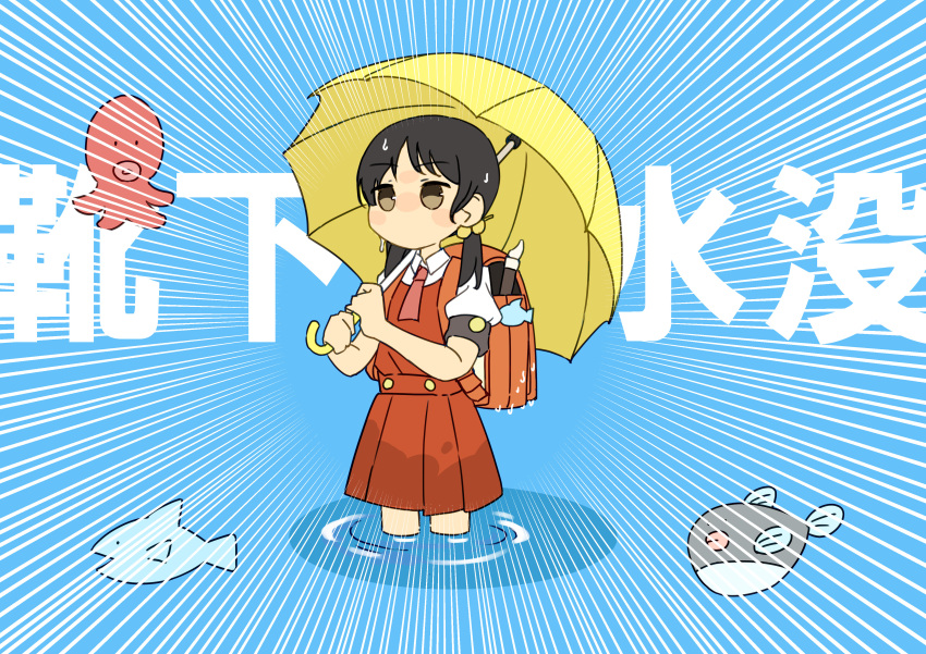 1girl, absurdres, backpack, bag, bag_charm, black_hair, blue_background, blush_stickers