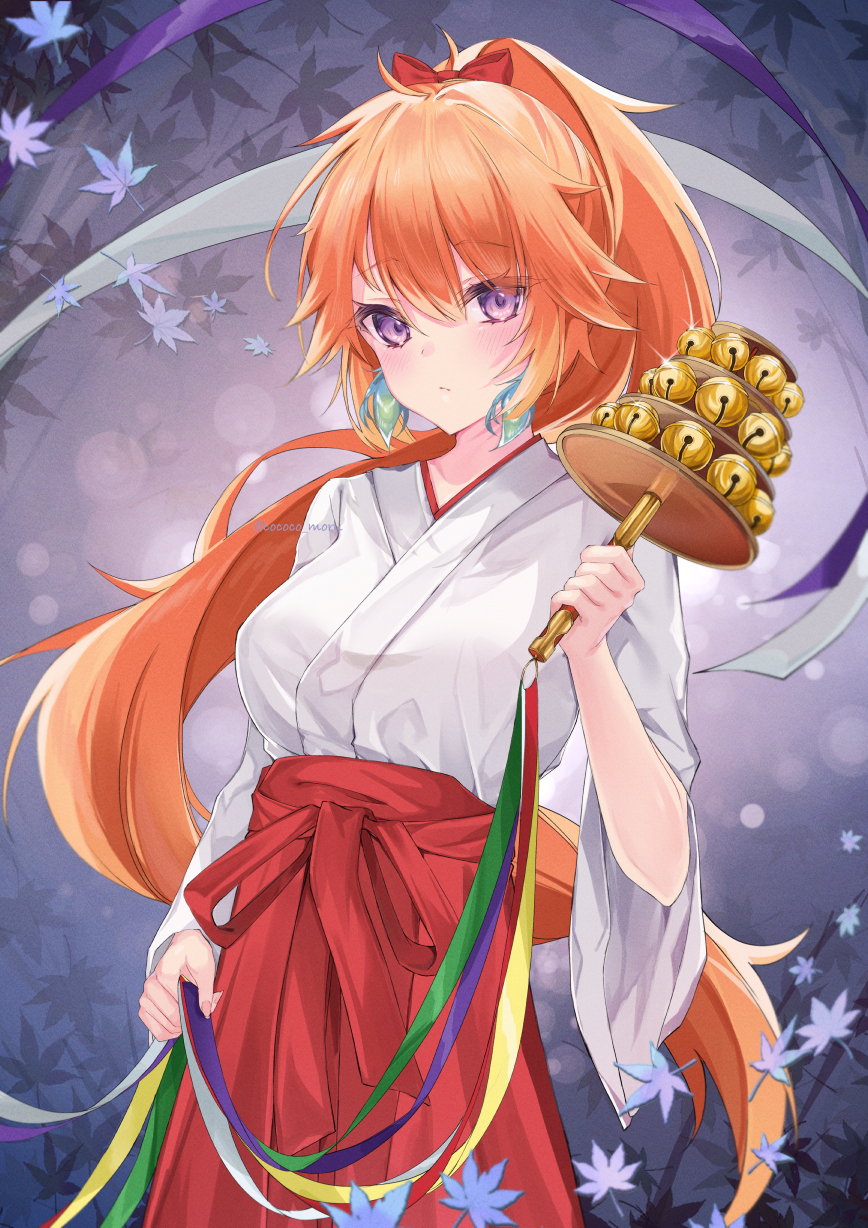 1girl, alternate_costume, bell, bow, cococo_moru, earrings, feather_earrings, feathers
