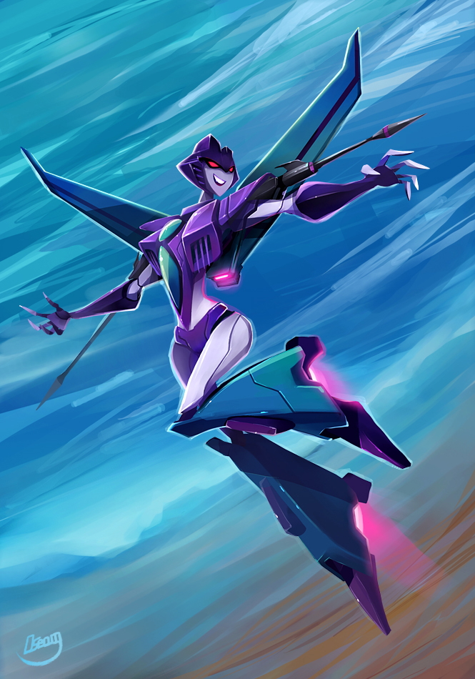 breasts, colored_skin, curvy, flying, grey_skin, humanoid_robot, jet_boots, medium_breasts