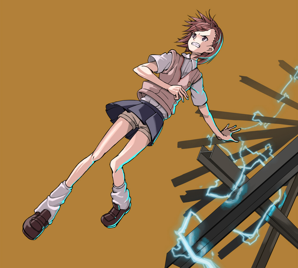 electricity, magnetism, misaka_mikoto, shorts, solo, to_aru_majutsu_no_index, tt_(poposujp), uniform