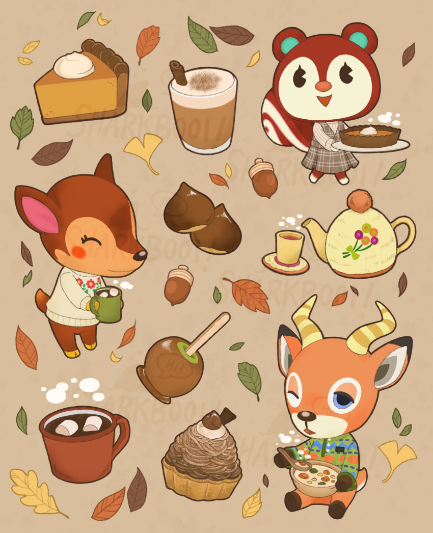 acorn, animal_crossing, artist_name, beau_(animal_crossing), blue_eyes, brown_eyes, candy_apple, chestnut
