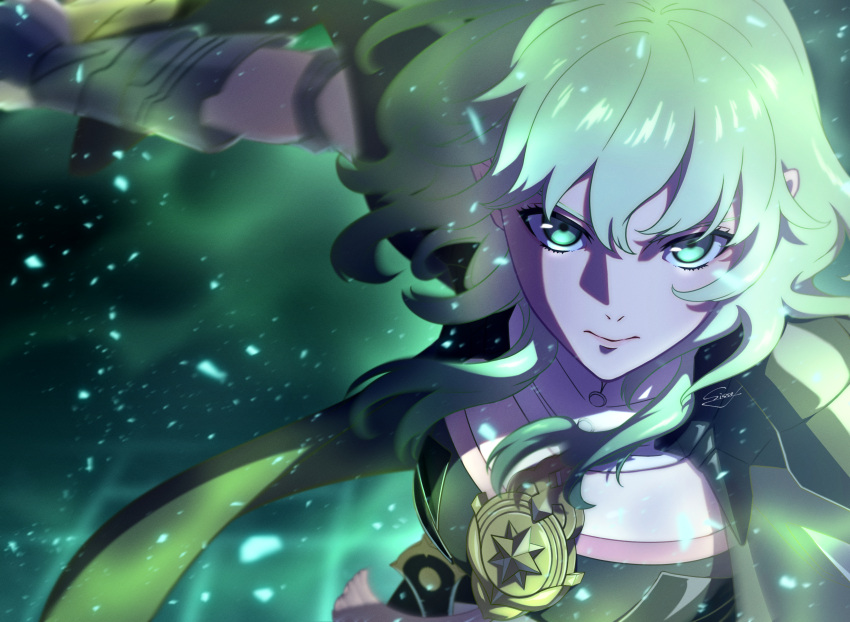 1girl, absurdres, armor, aura, byleth_(female)_(fire_emblem), byleth_(fire_emblem), close-up, closed_mouth