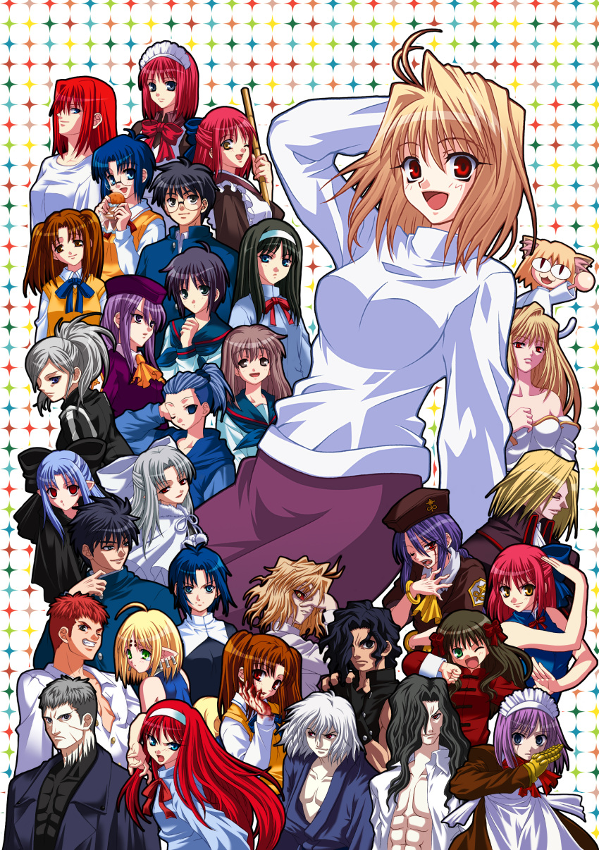 animal_ears, aozaki_aoko, apron, archetype_earth, arcueid_brunestud, arima_miyako, black_hair, blonde_hair