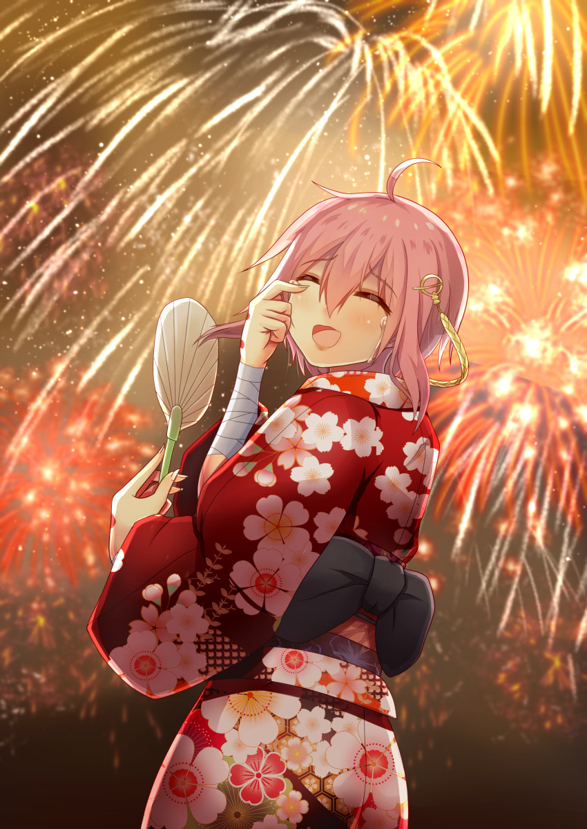 1girl, absurdres, ahoge, bandaged_arm, bandages, commentary_request, crying, fingernails