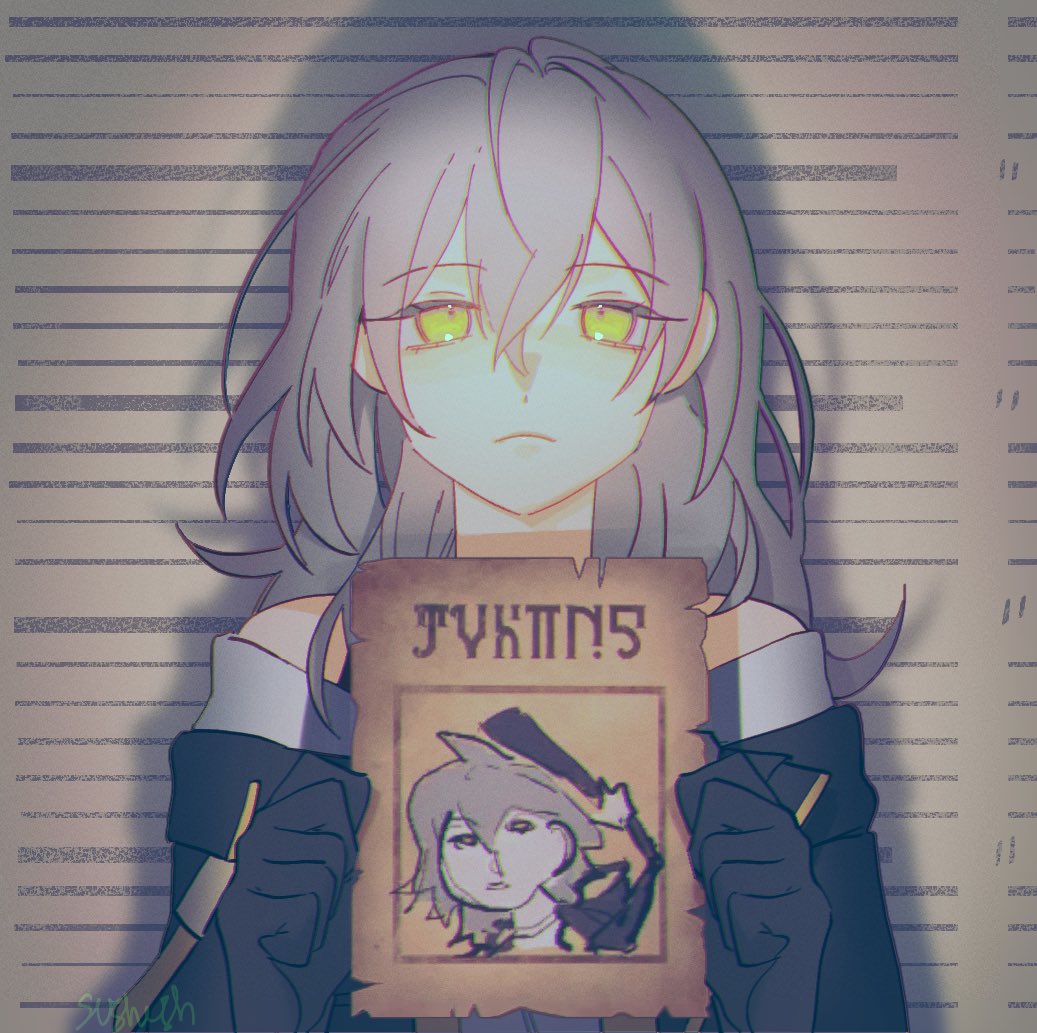 1girl, barbie_mugshot_(meme), bare_shoulders, black_gloves, black_jacket, black_straps, chromatic_aberration, closed_mouth