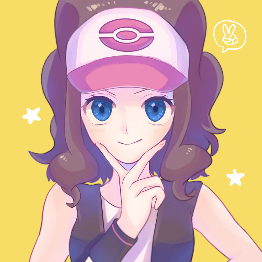 1girl, absurdres, baseball_cap, blue_eyes, blush, brown_hair, closed_mouth, commentary_request