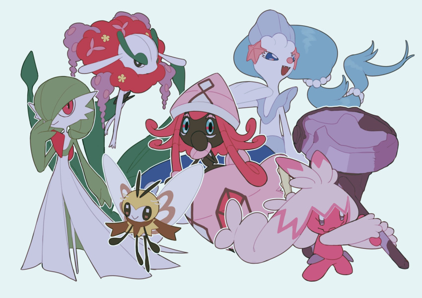 :>, closed_mouth, fangs, florges, florges_(red_flower), flower, full_body, gardevoir