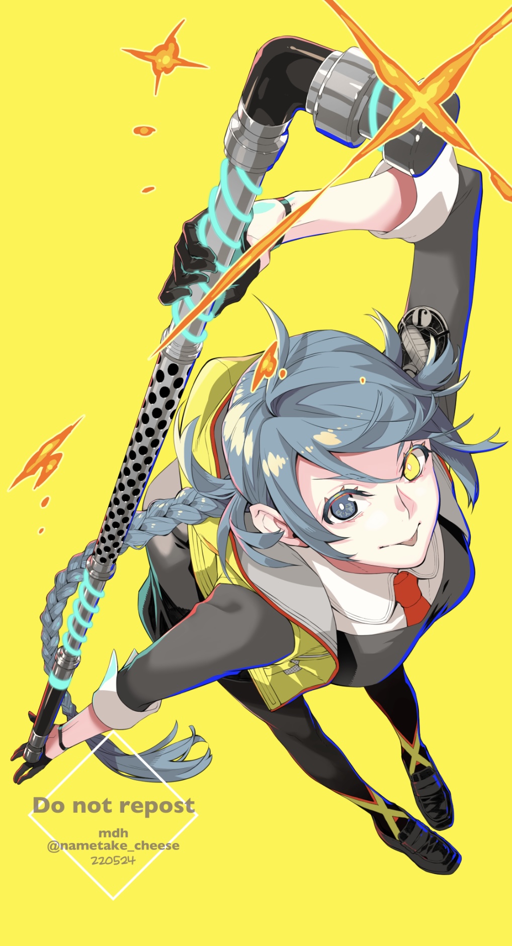 1girl, ai_the_somnium_files, ai_the_somnium_files:_nirvana_initiative, black_gloves, blue_eyes, blue_hair, bracelet, braid