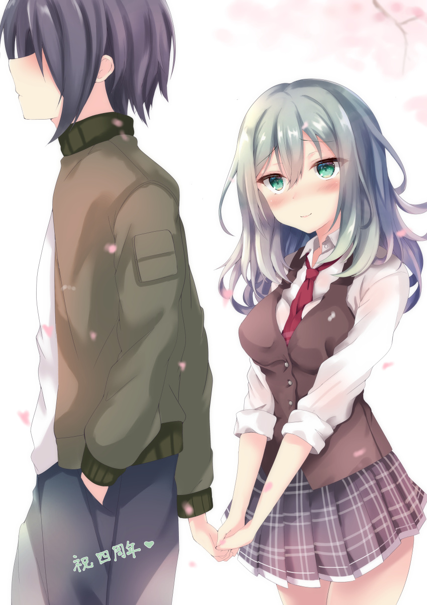 1boy, 1girl, absurdres, aqua_eyes, aqua_hair, arihara_satoru, black_hair, black_pants