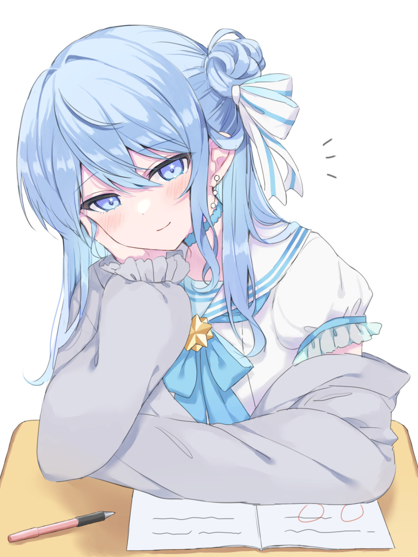 1girl, blue_bow, blue_bowtie, blue_choker, blue_eyes, blue_hair, blush, bow