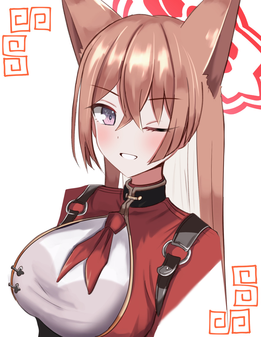 1girl, animal_ears, blue_archive, brown_hair, chinese_clothes, fox_ears, halo, highres