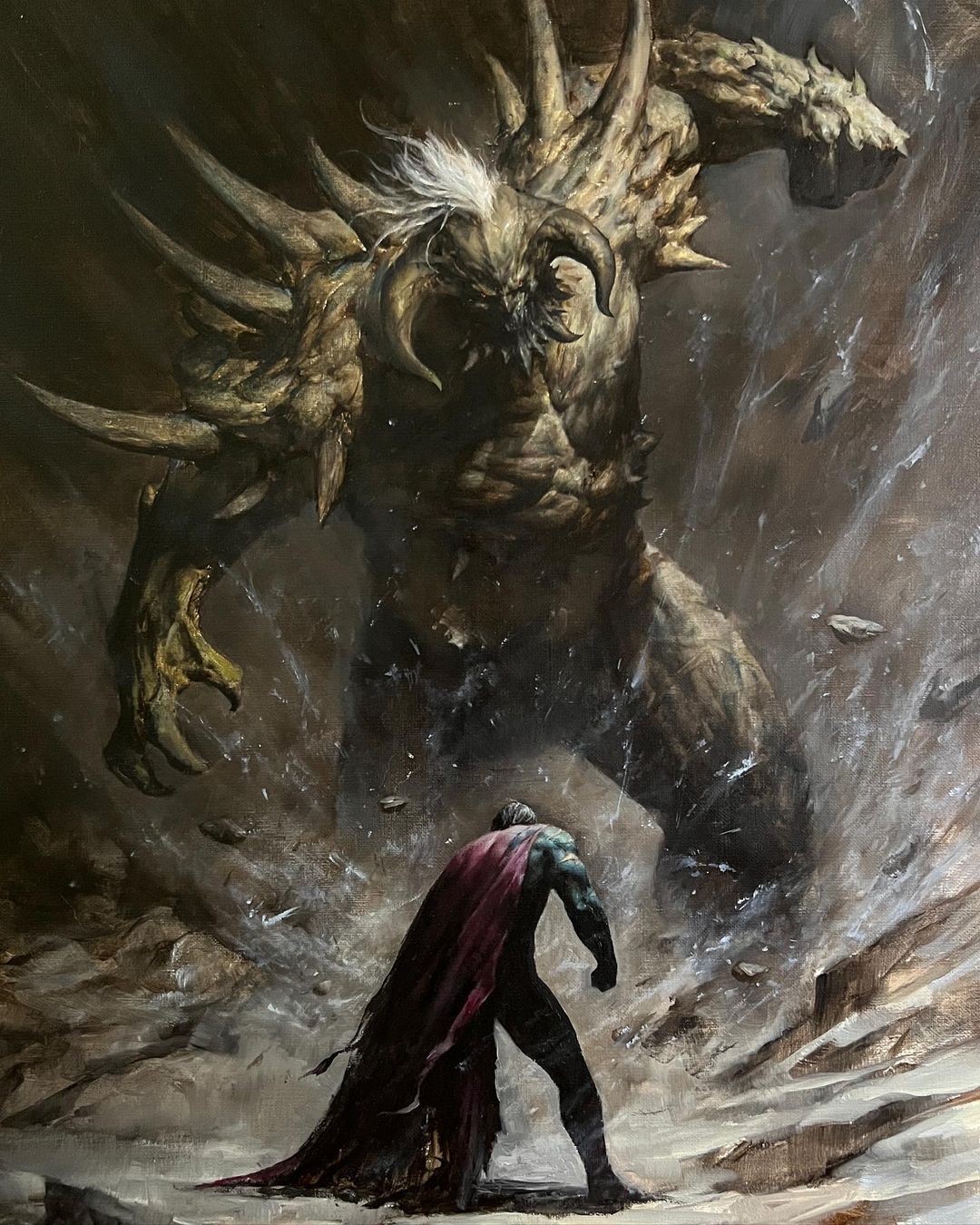 2boys, cape, clenched_hand, colored_skin, comic_cover, dc_comics, debris, doomsday_(dc)