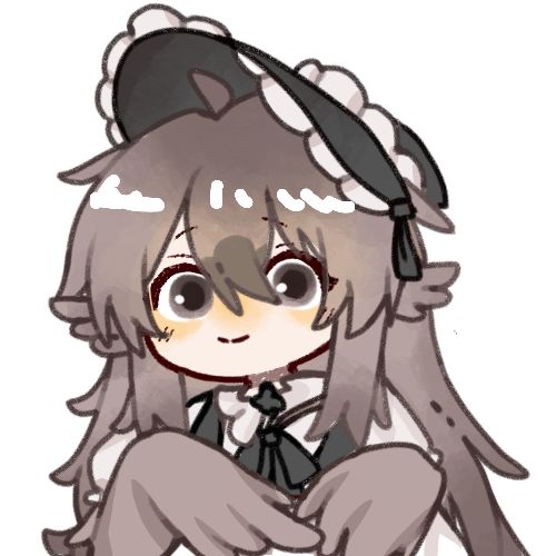 1girl, animal_ears, bird_ears, black_souls, blush, bonnet, brown_feathers, brown_hair, brown_wings, commentary_request, dodo_(black_souls), feathered_wings, feathers, frills, hair_between_eyes, harpy, long_hair, lowres, monster_girl, simple_background, smile, solo, tierbis, white_background, winged_arms, wings