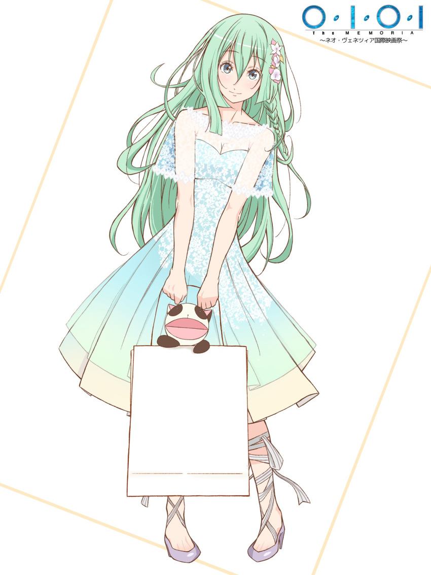 1girl, alice_carroll, alternate_costume, andanden, aqua_dress, aria, bag, cat