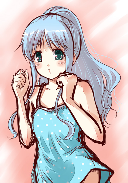 1girl, aqua_eyes, clenched_hands, fists, index, kouji_(campus_life), ponytail, silver_hair, solo, to_aru_majutsu_no_index