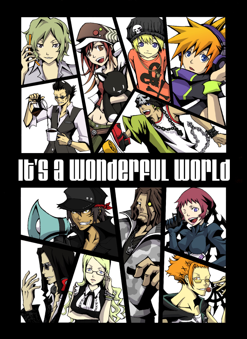 bandana, beanie, bito_daisukenojo, bito_raimu, black_hair, blonde_hair, brown_hair, cabbie_hat