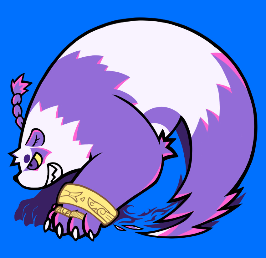 1boy, alp_(housamo), animal_ears, bangle, bear_2key, blue_background, bracelet, braid