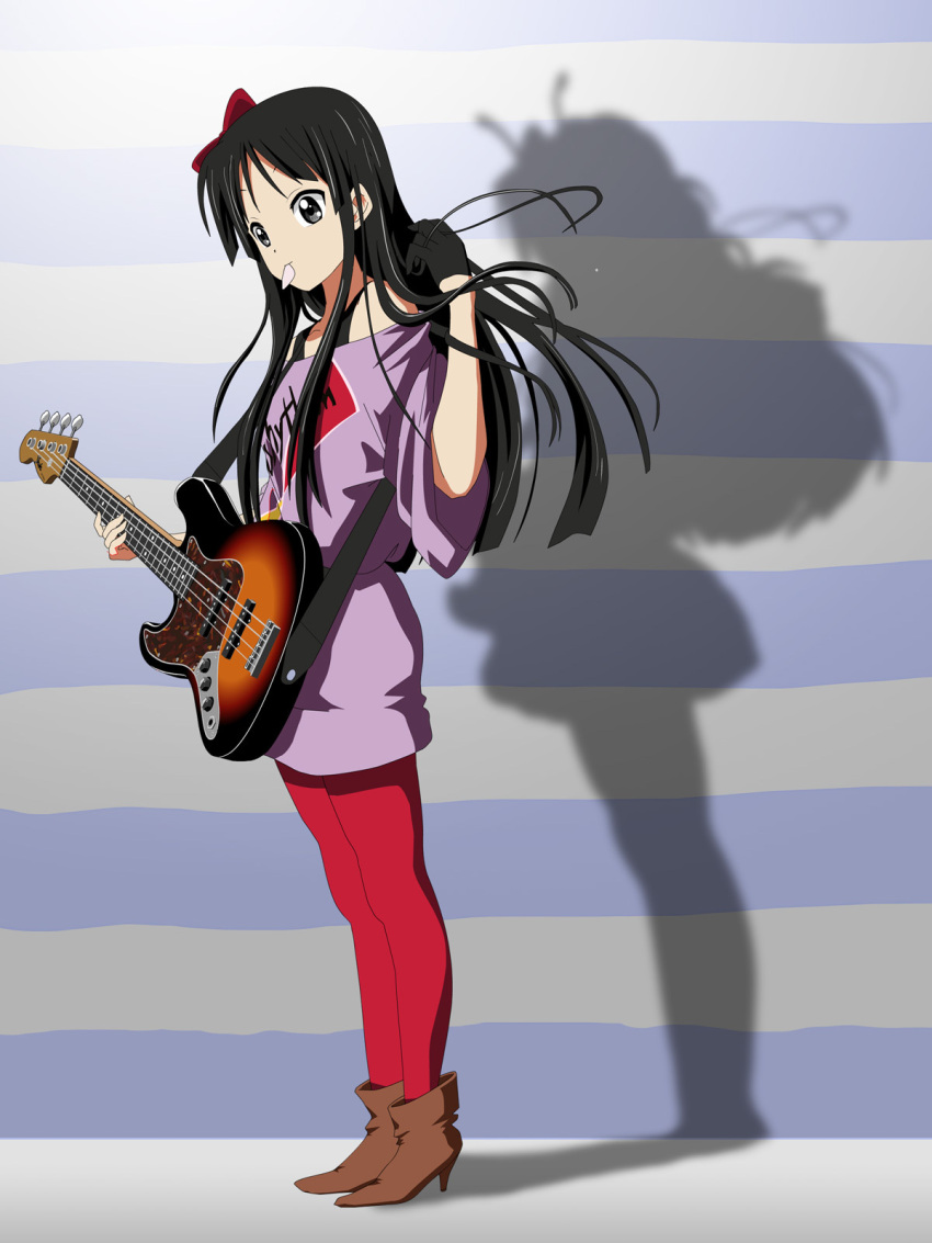 1girl, akiyama_mio, bass_guitar, black_eyes, black_hair, casual, different_shadow, dual_persona