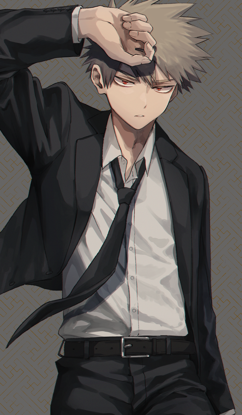 1boy, akiyama_(noconoco), arm_up, bakugou_katsuki, belt, belt_buckle, black_belt, black_jacket