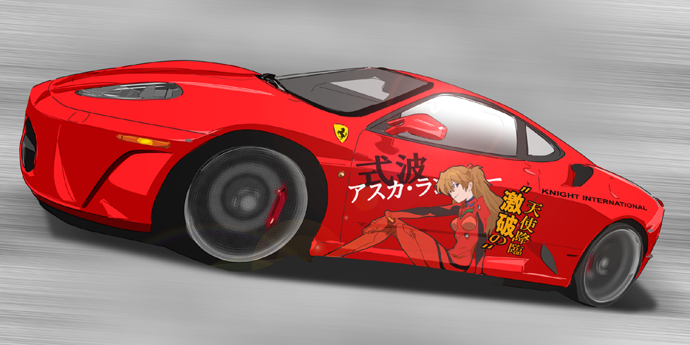 ferrari, ferrari_f430, itasha, motor_vehicle, neon_genesis_evangelion, rufu_(gfsikisima04), souryuu_asuka_langley, vehicle