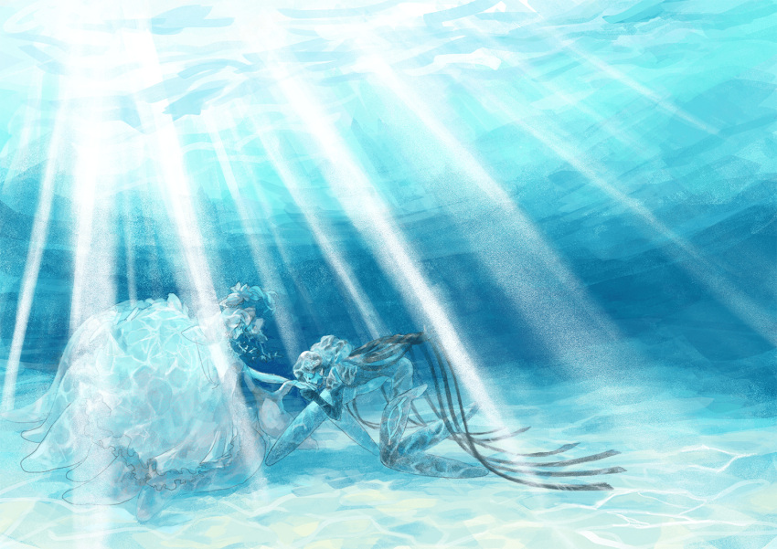 1boy, 1girl, aculeatus, black_hair, brother_and_sister, caustics, day, from_side