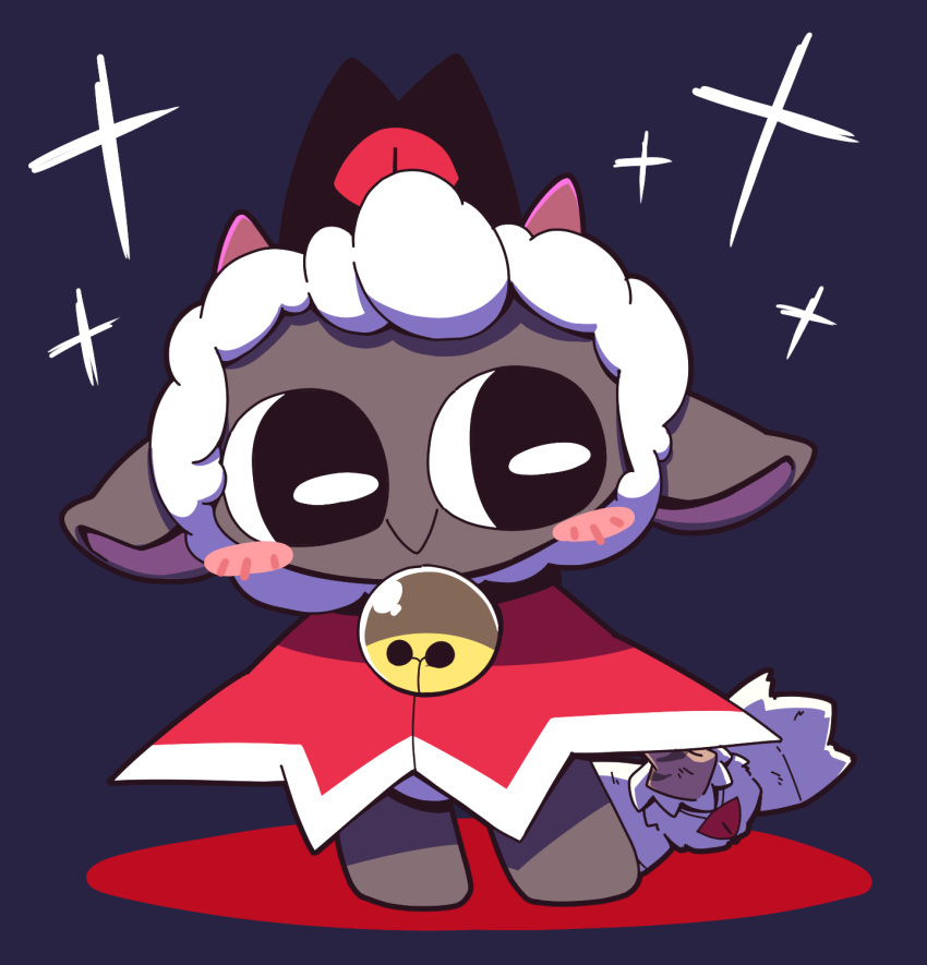 1boy, bell, blue_background, blush_stickers, cape, cult_of_the_lamb, furry, furry_male