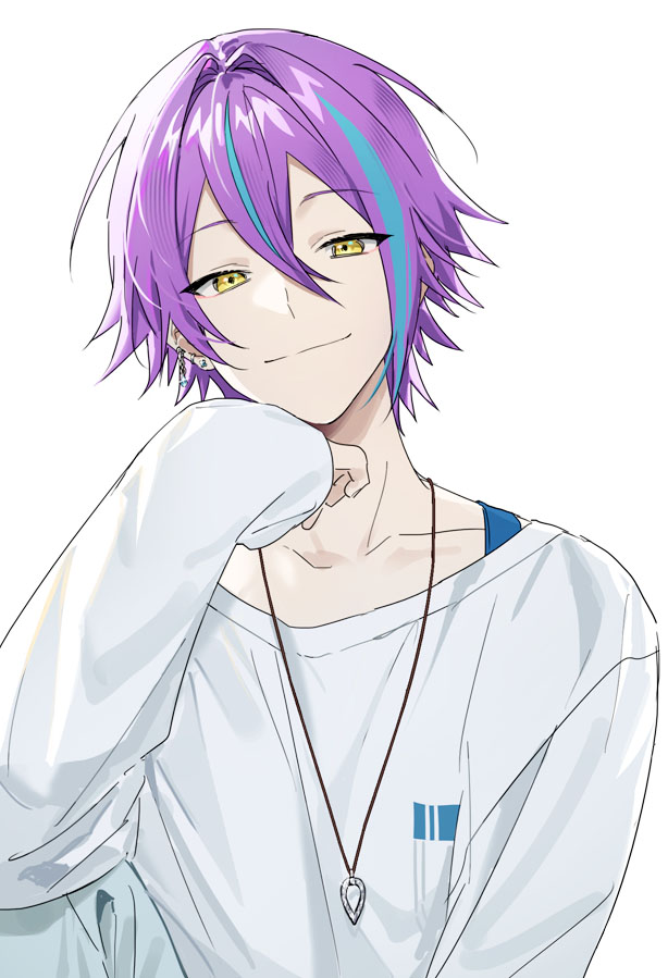 1boy, aqua_hair, closed_mouth, commentary, ear_piercing, earrings, hair_between_eyes, hk_(wgyz7222)