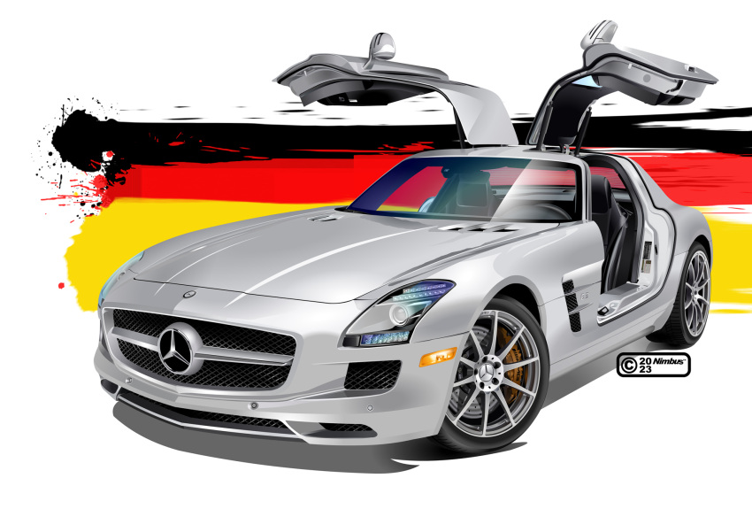 2023, artist_name, car, germany, grey_car, gullwing_doors, headlight, highres