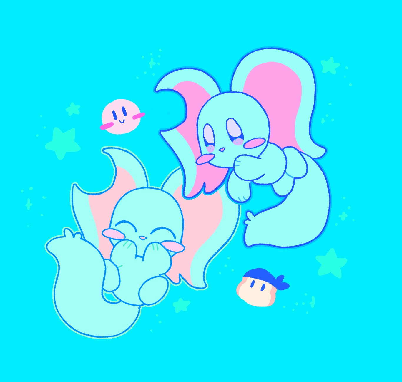 animal, animal_ears, bandana_waddle_dee, blue_background, blue_fur, blush, closed_eyes, elfilin