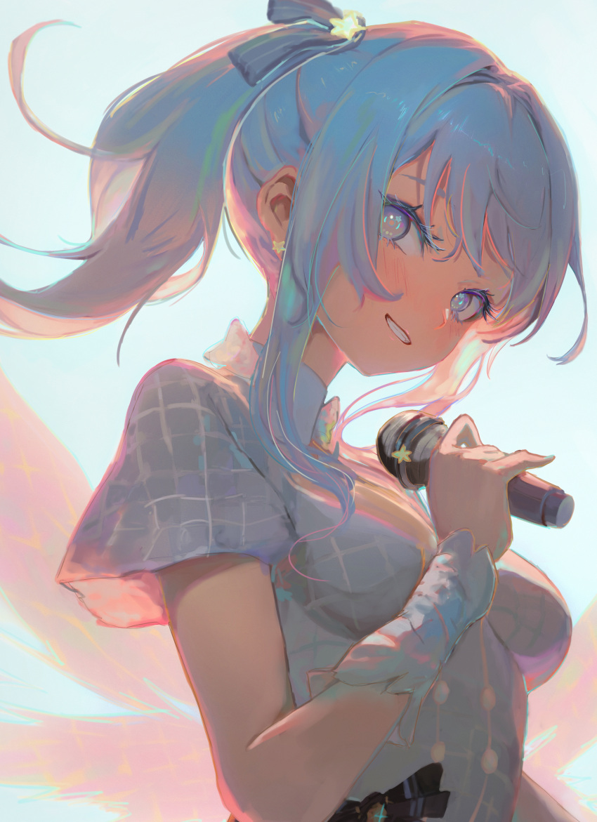 1girl, absurdres, black_bow, blush, bow, breasts, commentary, detached_sleeves