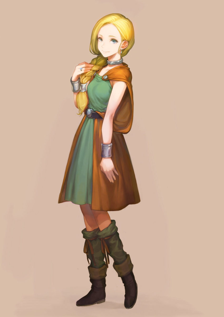 1girl, belt, bianca_(dq5), black_belt, blonde_hair, blue_eyes, boots, bracelet