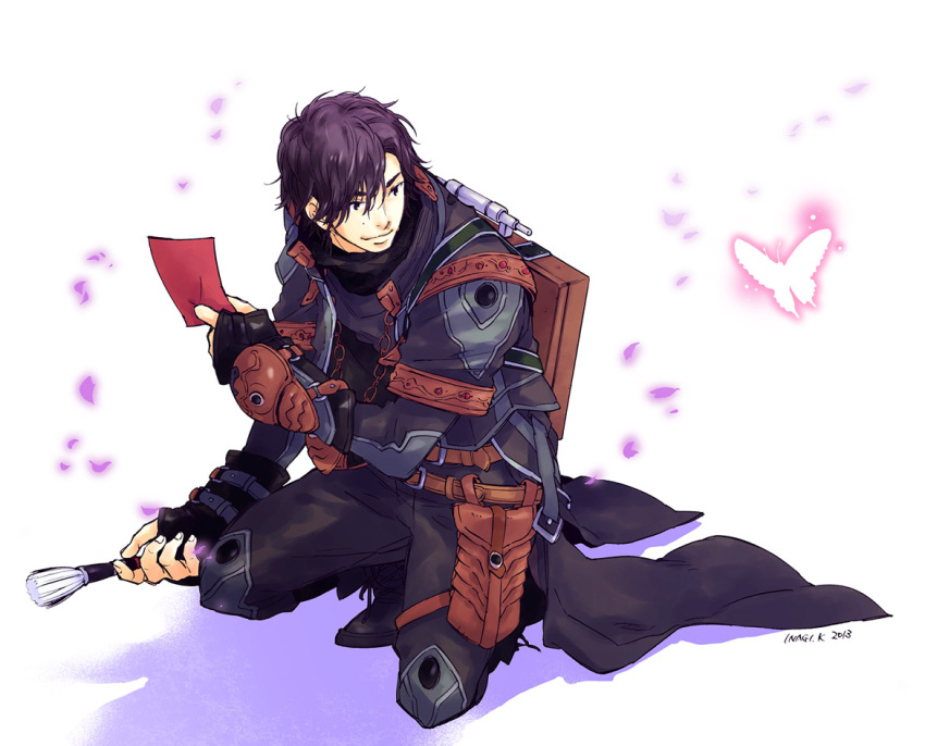 1boy, artist_name, backpack, bag, black_footwear, black_gloves, black_pants, black_shirt