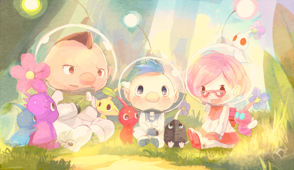 1girl, 2boys, alph_(pikmin), b_spa_gyoreva, backpack, bad_id, bad_pixiv_id, bag