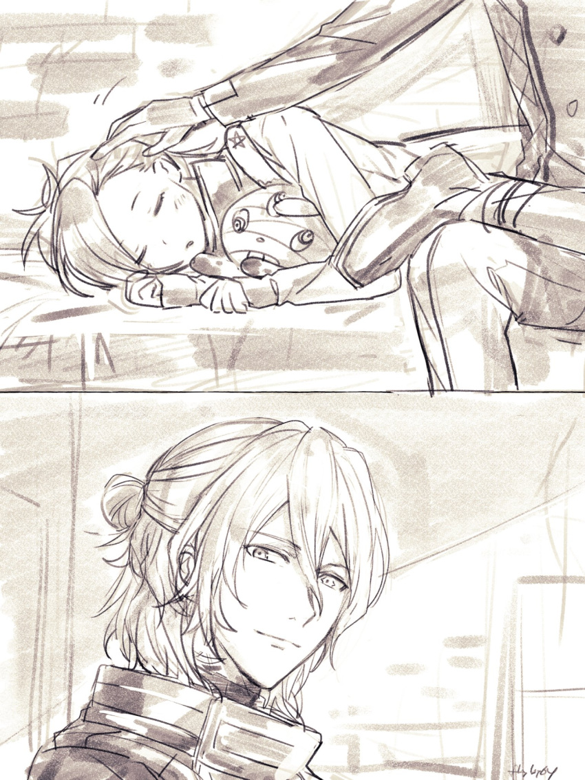 1boy, 1girl, adorabbit, ai_the_somnium_files, artist_name, clenched_hands, closed_eyes, closed_mouth