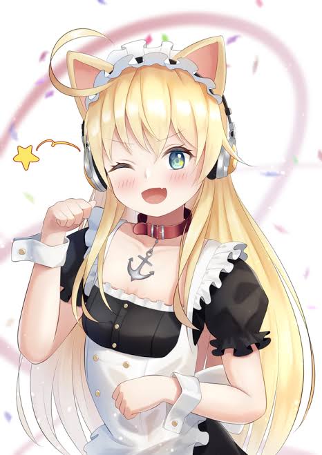 1girl, ahoge, albacore_(azur_lane), azur_lane, long_hair, maid, open_mouth, wink