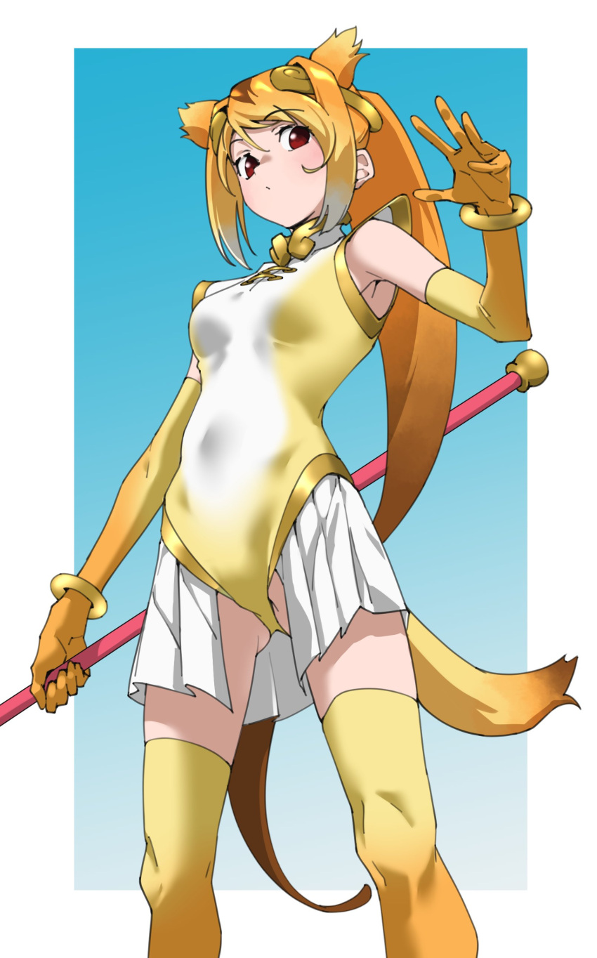 1girl, absurdres, animal_ears, bare_shoulders, blonde_hair, bracelet, circlet, elbow_gloves