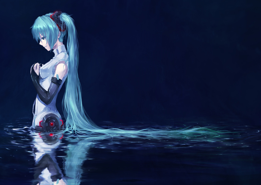aqua_hair, bridal_gauntlets, hatsune_miku, hatsune_miku_(append), highres, long_hair, miku_append, profile