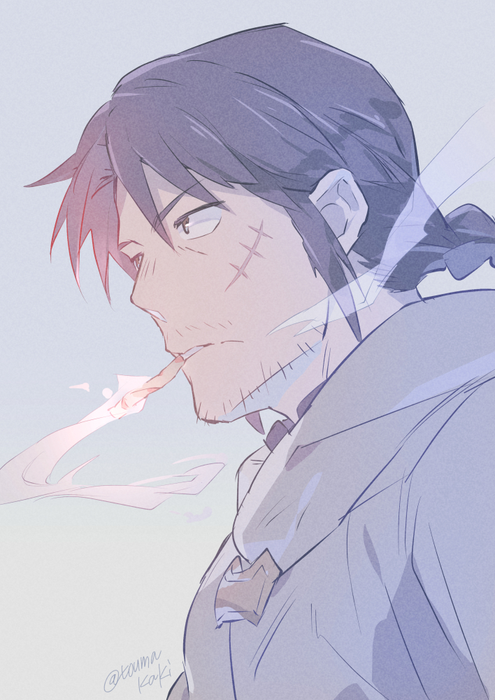 1boy, braid, braided_ponytail, dasshu_(dashi_now), from_below, from_side, ishuzoku_reviewers, leg_hair