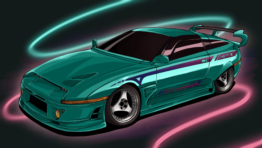 black_background, car, english_commentary, highres, motor_vehicle, nissan, nissan_ap-x, no_humans, original, shadow, skylinerpl, spoiler_(automobile), sports_car, stance_(vehicle), vehicle_focus