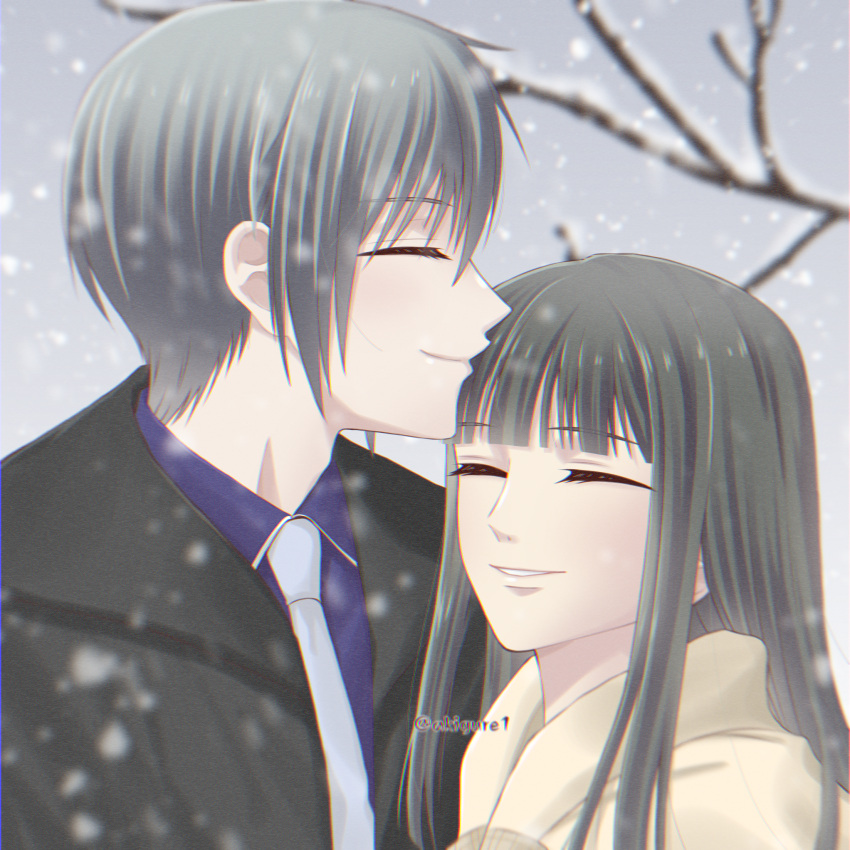 akigure1, couple, fruits_basket, highres, kiss, kissing_forehead, kuragi_machi, smile