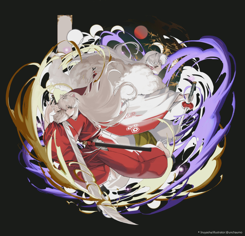 1boy, 1girl, absurdres, animal_ears, barefoot, black_background, cbow, character_request