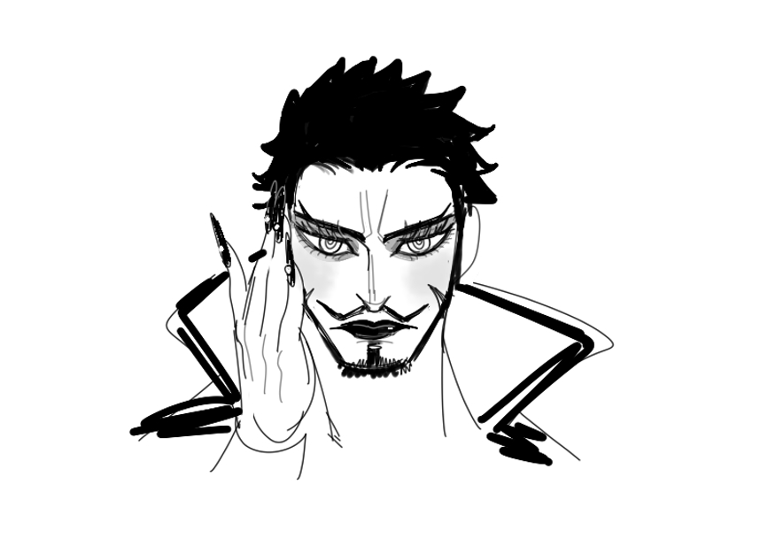 1boy, @_@, beard, cropped_shoulders, dracule_mihawk, eyelashes, eyeshadow, facial_hair