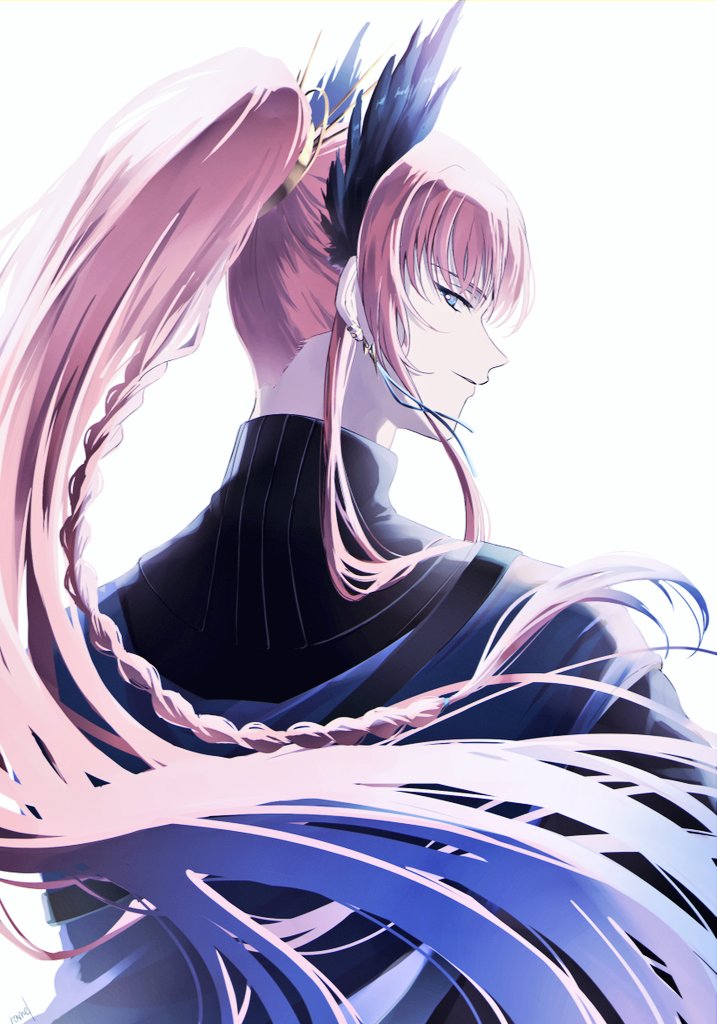 1boy, arknights, black_shirt, blue_cape, blue_eyes, braid, cape, earrings