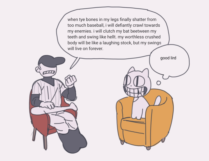 animal_ears, armchair, baseball_bat, baseball_uniform, cat, cat_ears, cat_tail, chair