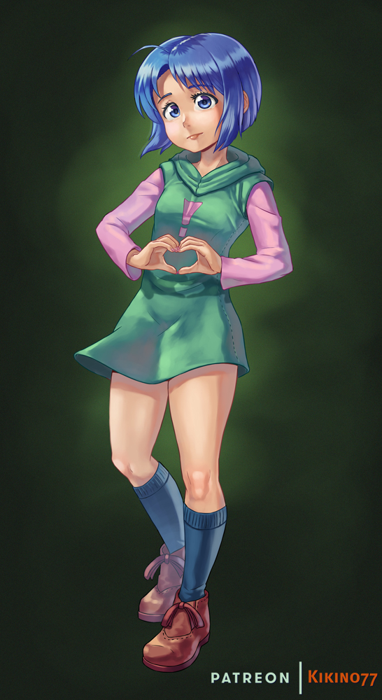 !, 1girl, ahoge, artist_name, blue_eyes, blue_hair, blue_socks, bob_cut