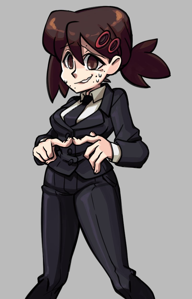 1girl, black_jacket, black_necktie, black_pants, brown_hair, chainsaw_man, collared_shirt, formal